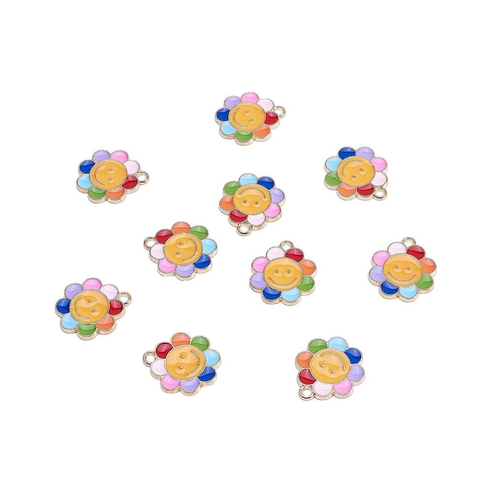 7701 100 Pcs Flower LightGold Charms Alloy Enamel Sunflower Tiny Pendants